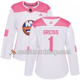 Adidas Maillot de Hockey New York Islanders Thomas Greiss 1 2017-2018 Blanc Rose Fashion Authentic - Femme